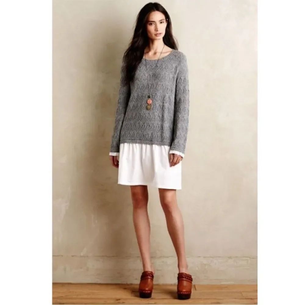 Anthropologie Sparrow Gray White Attached Two Fer Mixed Media Sweater Dress